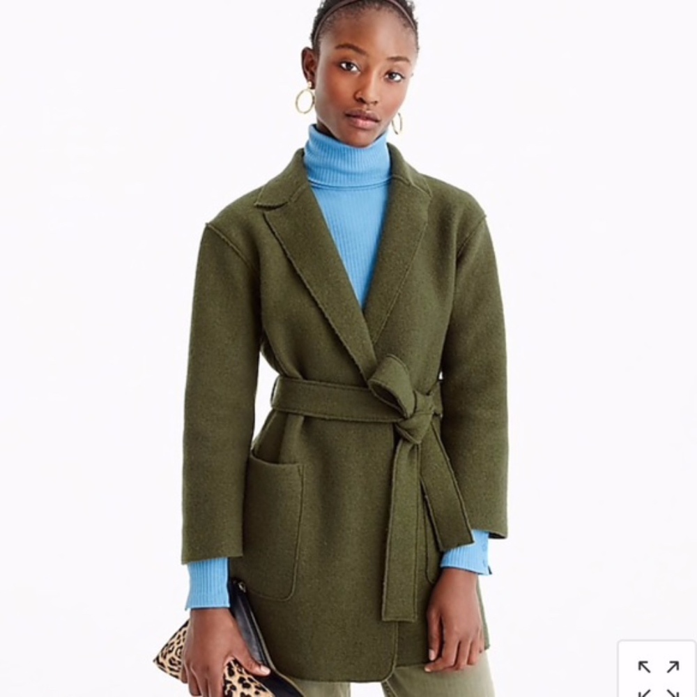 J.Crew Wrap coat in Boiled Wool Deep Moss XS